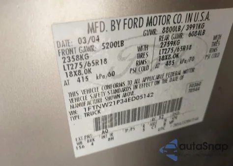 2004 Ford F-250 Lariat/Xl/Xlt z USA, uszkodzony, nr VIN 1FTNW21P34ED05142